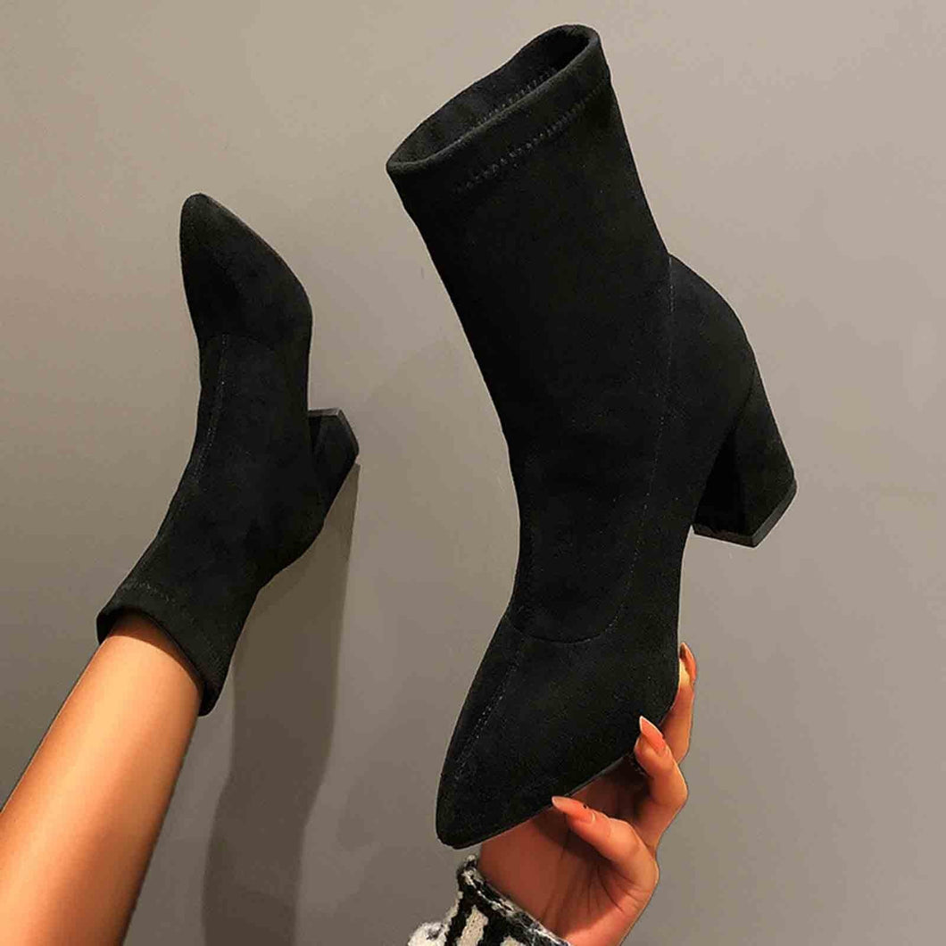 Fashion Women Boots Shoes Pu Leather Breathable Chunky High Heels Retro Zipper Short Boots Ladies Autumn Winter Shoes Plus Size