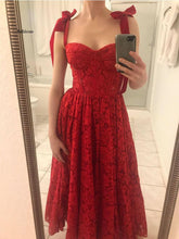 Load image into Gallery viewer, Vintage Fashion Red Spaghetti Strap Ball Gown Lady Sexy Prom Party Dresses Graduation Tea-Leagth Robe Bridesmaid Vestido
