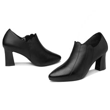 Load image into Gallery viewer, Ladies winter pointed toe thick heel single shoes deep mouth solid color shoes women
