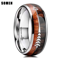 Load image into Gallery viewer, Somen 8mm Natural Wood &amp; Arrow Design Tungsten Ring For Men&#39;s Wedding Band Engagement Ring Dome Style Size 6-13 Available
