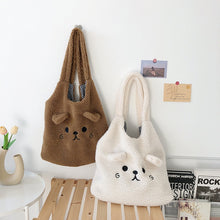 Load image into Gallery viewer, New Winter Soft Plush Tote Bag Women Cartoon Embroidery Imitation Lamb Hair Shoulder Bag For Women 2020 Shopper Bag
