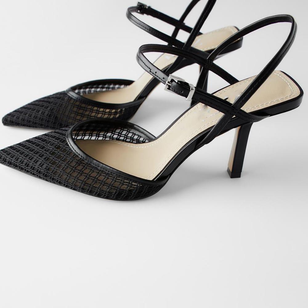 LMCAVASUN 2020 Fine heel Heel Sandals Pointed Toe Mesh Slingback Sandals For Women Party Shoes Shoes Elegant Pumps Shoes