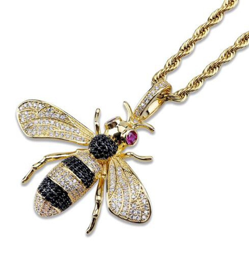 Gold Silver Color Iced Out Cubic Zircon Animal Bee Pendant Necklace Men Women Hip Hop Jewelry Gifts