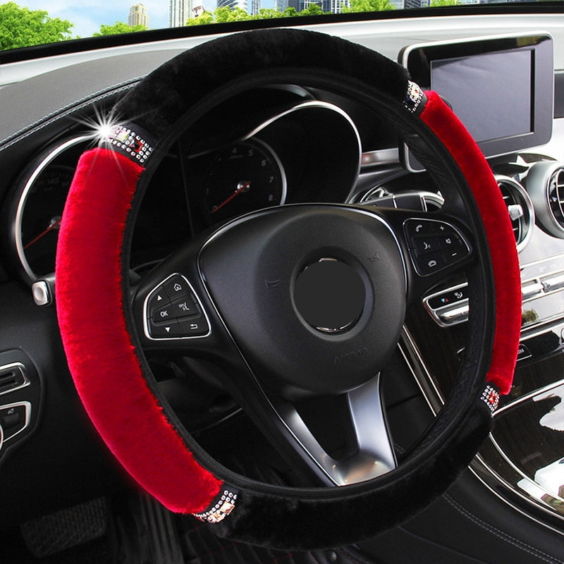 Universal 37-38cm Diameter Soft Plush Rhinestone Car Steering Wheel Cover Interior Accessories Steering-Cover Car-styling