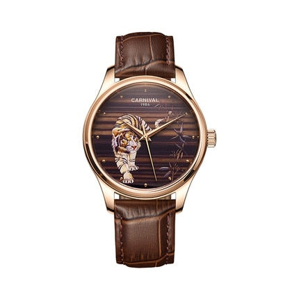 Relogio Masculino Carnival Brand Luxury Automatic Watch Mens Fashion 3D Tiger Rose Gold Mechanical Wristwatch Clock Reloj Hombre