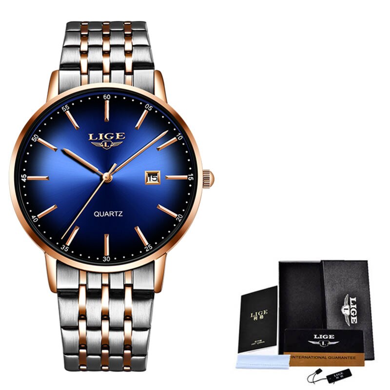 Relogio Feminino LIGE 2020 New Women Watches Top Brand Luxury Ladies Steel Belt Ultra-Thin Female Watch Casual Quartz Clock+Box