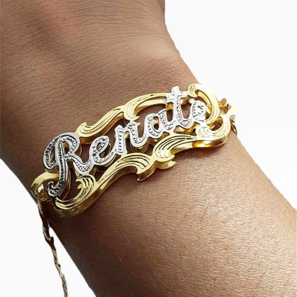 2021 NEW Personalized Custom Letter Name Bracelet Stainless Steel Chain Wristband Double Layer Two-color Bracelet Bracelet Gift