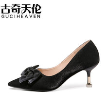 Load image into Gallery viewer, Ladies summer pointed toe pump low-top shoes, bow-knot decorated high heels
