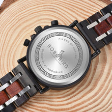 Load image into Gallery viewer, BOBO BIRD Wood Personalized Watch Men Relogio Masculino Top Brand Luxury Chronograph Military Watches Anniversary Gift for Him
