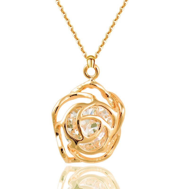 SINLEERY Charm Dazzling Crystal Rose Flower Pendant Necklace Rose Gold Silver Color Chain On Neck Fashion Jewelry XL097 SSK