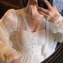 Load image into Gallery viewer, Elegant Lace Long Sleeve Fairy Dress French V-neck Women Slim Korean Dress Winter One-piece Sexy Midi Dresses For Women Party
