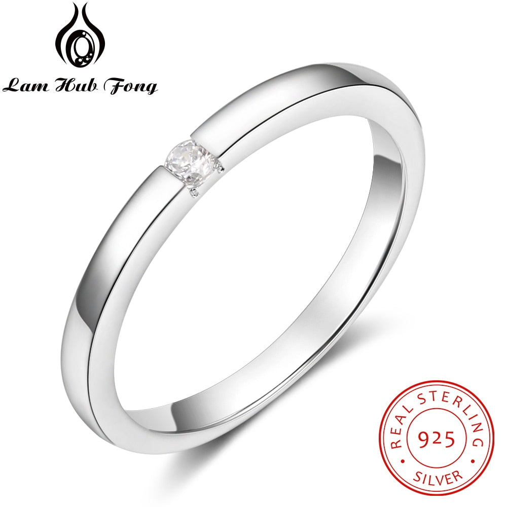 Luxury 925 Sterling Silver Rings for Women Round Cubic Zircon Finger Ring Wedding Engagement Ring Fine Jewelry (Lam Hub Fong)