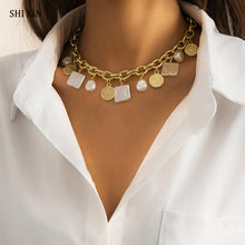 Load image into Gallery viewer, SHIXIN Punk Thick Chain With Coin Pearl Pendant Necklace for Women Gold/Silver Color Short Choker Necklaces 2021 Fashion Jewelry
