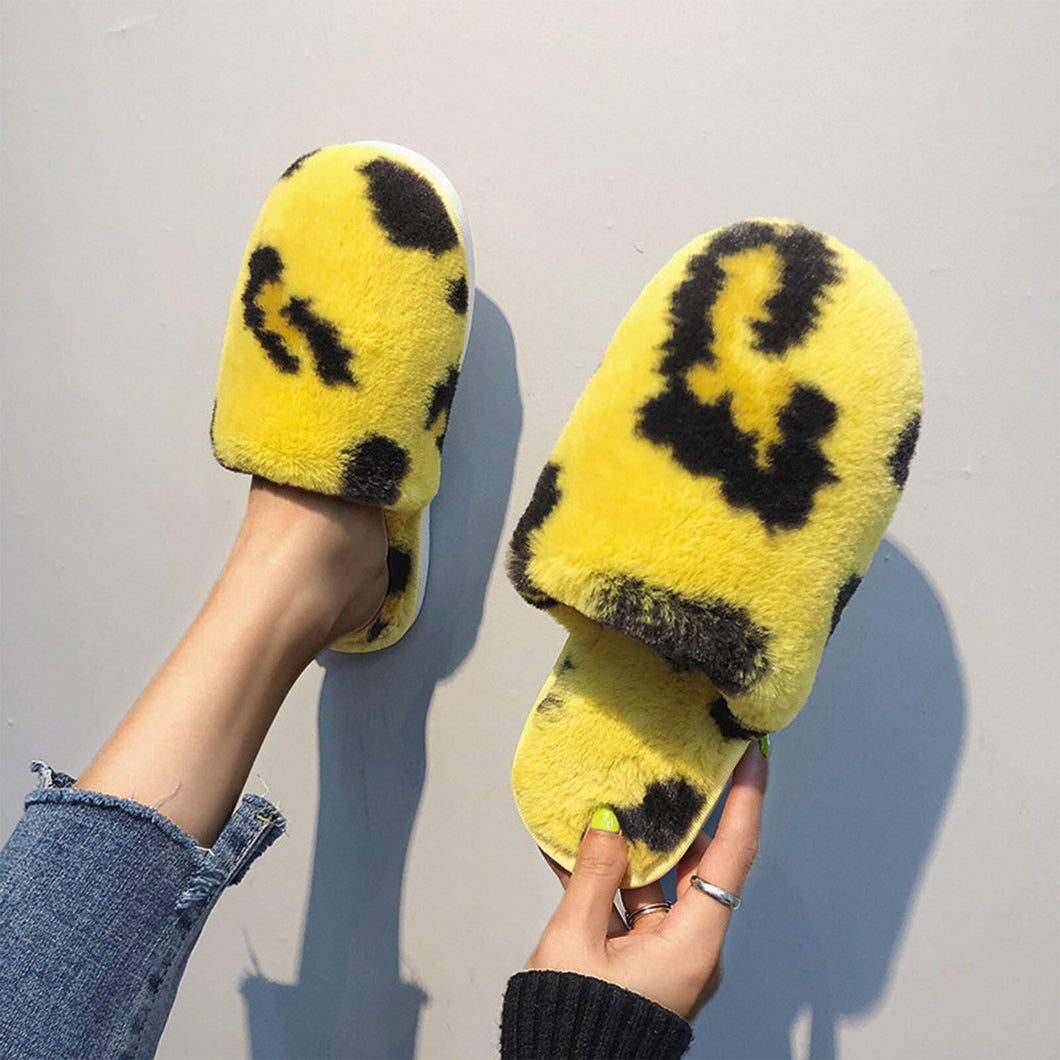 House Women Fur Slippers Indoor Leopard Print Furry Slides Fluffy Soft Plush Flats Non Slippers Home Casual Shoes Ladies Female