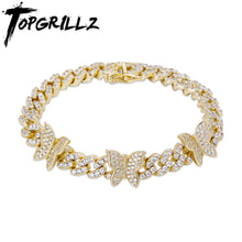 Load image into Gallery viewer, TOPGRILLZ Butterfly Chain 8MM Cuban Chain Bracelet Iced Out Cubic zirconia Bracelet Hip Hop Charm Jewelry For Gift 7&quot;8&quot;
