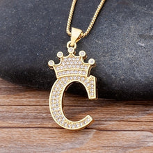 Load image into Gallery viewer, New Luxury Copper Zircon A-Z Crown Alphabet Pendant Chain Necklace Punk Hip-Hop Style Fashion Woman Man Initial Name Jewelry

