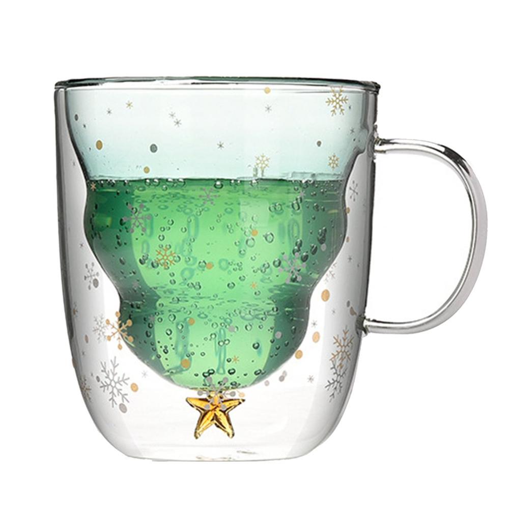 2020 Creative Christmas Mug Glass Christmas Tree Star Cup High Temperature Double Water Cup Party Xmas Gifts Foldable Travel Mug