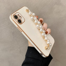 Load image into Gallery viewer, For iPhone 12 Pro Max Cases 6D Plating Pearl Chain Phone Case For iPhone 11 Pro Max XR XS Max 7 8 Plus X Wrist Band Soft Cover
