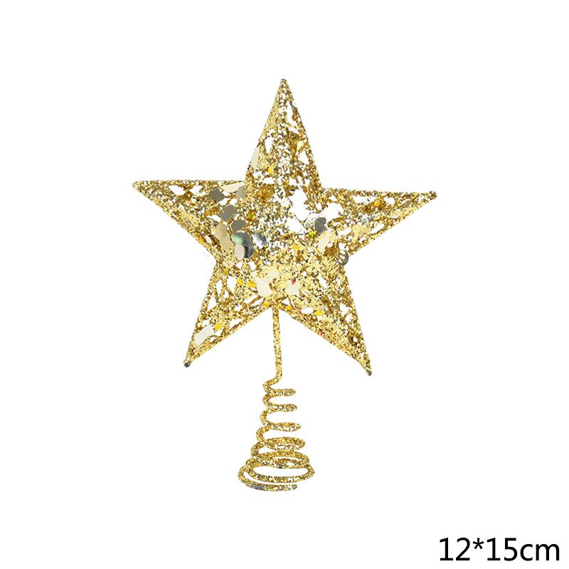 Hollow Sparkle Star Toppers Christmas Tree Topper Gold Silver Red Xmas Tree Ornament for Christmas New Year Party Treetop Decor