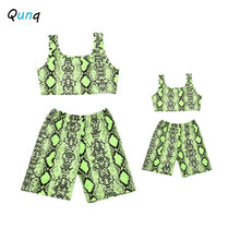 Load image into Gallery viewer, Fashion Serpentine Mommy and Me Clothing Set 2021 New Summer Family Matching Look Vest + Shorts 2pcs Woman Girls Suits
