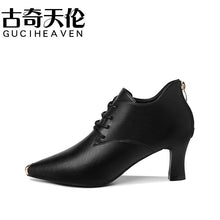 Load image into Gallery viewer, Ladies pointed toe thick heel shoes Lace-up solid color women&#39;s shoes
