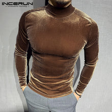 Load image into Gallery viewer, Men T Shirt Turtleneck Fitness Long Sleeve Velour Solid Camiseta Masculina Streetwear Chic Soft Casual Underwear Tops INCERUN 7
