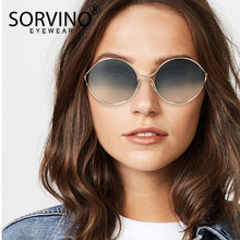 Load image into Gallery viewer, SORVINO Womens Retro Large Slim Round Sunglasses Designer Oversized Skinny Rose Gold Crystal Sun Glasses Blue Green Shades SP57
