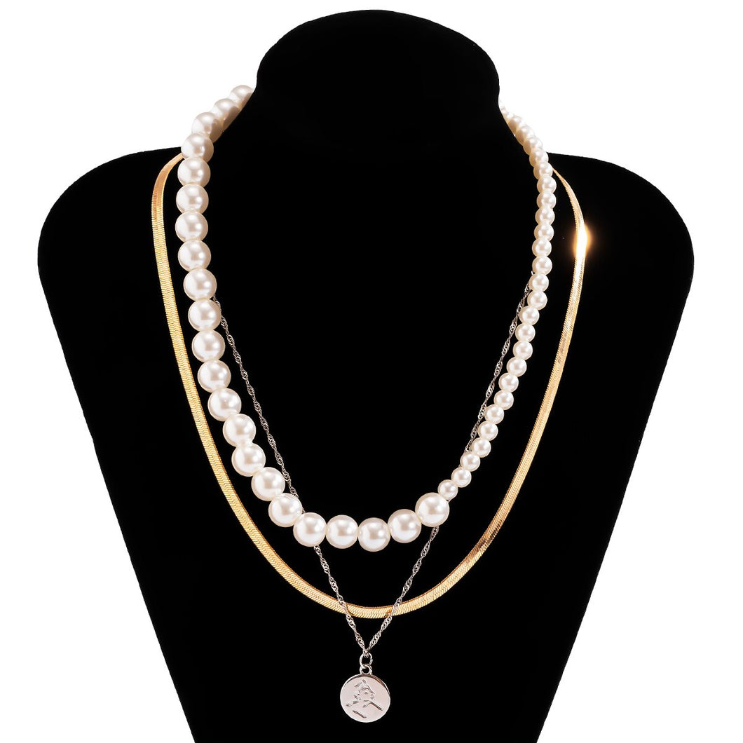 SHIXIN Layered Pearl Beads Choker Colar Snake Chains Necklace for Women Fashion Coin Pendant Necklace 2021 Jewelry for Neck Gift