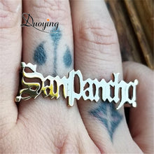 Load image into Gallery viewer, HIYONG Custom Name Ring, Knuckles Name Personalized Nameplate Ring Carve Handwriting Letter Name Rings Custom Rings Christmas
