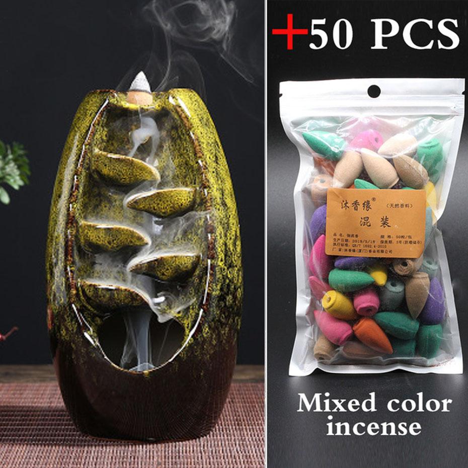 With 20Pcs Cones Free Gift Waterfall lncense Burner Ceramic Incense Holder Home Decor Best Christmas Gift