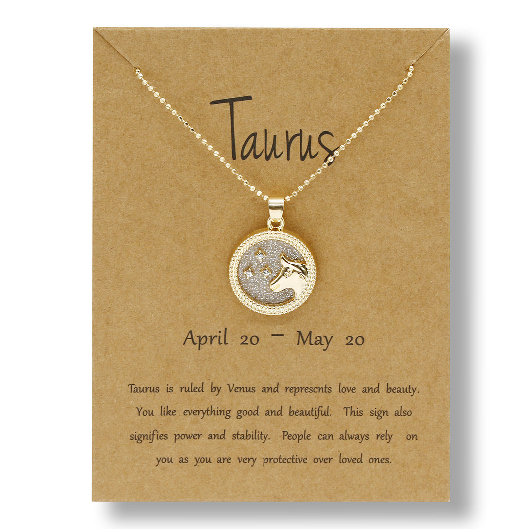 Fashion Day and Night 12 Zodiac Necklace Wish Card Jewelry Round Horoscope Astrology Pendant Zodiac Sign Necklace for Gifts