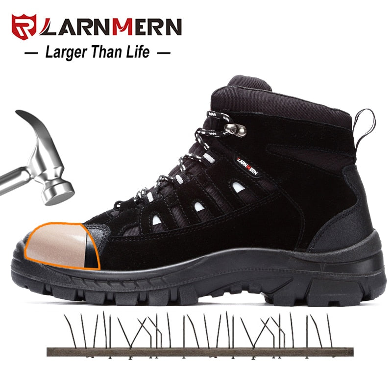 LARNMERM Mens Safety Shoes Work Shoes Steel Toe Fashion Lightweight Breathable Anti-smashing Anti-puncture Construction Boots