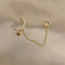 Load image into Gallery viewer, 1Pcs Simple Moon Star Tassel Chain Earring Gold Long Dangler for Women Girls Fashion Elegant Ear Clip Jewelry
