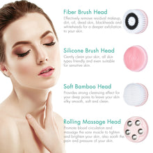 Load image into Gallery viewer, 4 in 1 Facial Cleansing Brush Sonic Face Cleaning Tool Electric Waterproof Spin Pore Cleanser Massager Silicone Face Clean Brush
