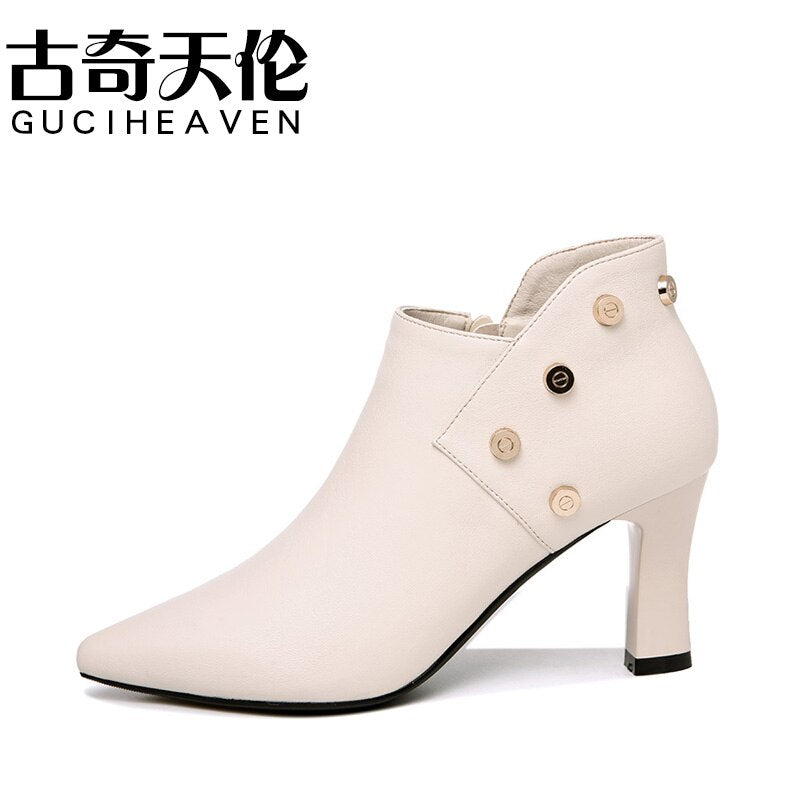 Women's autumn pointed toe stiletto single shoes, side zipper solid color shoes, women