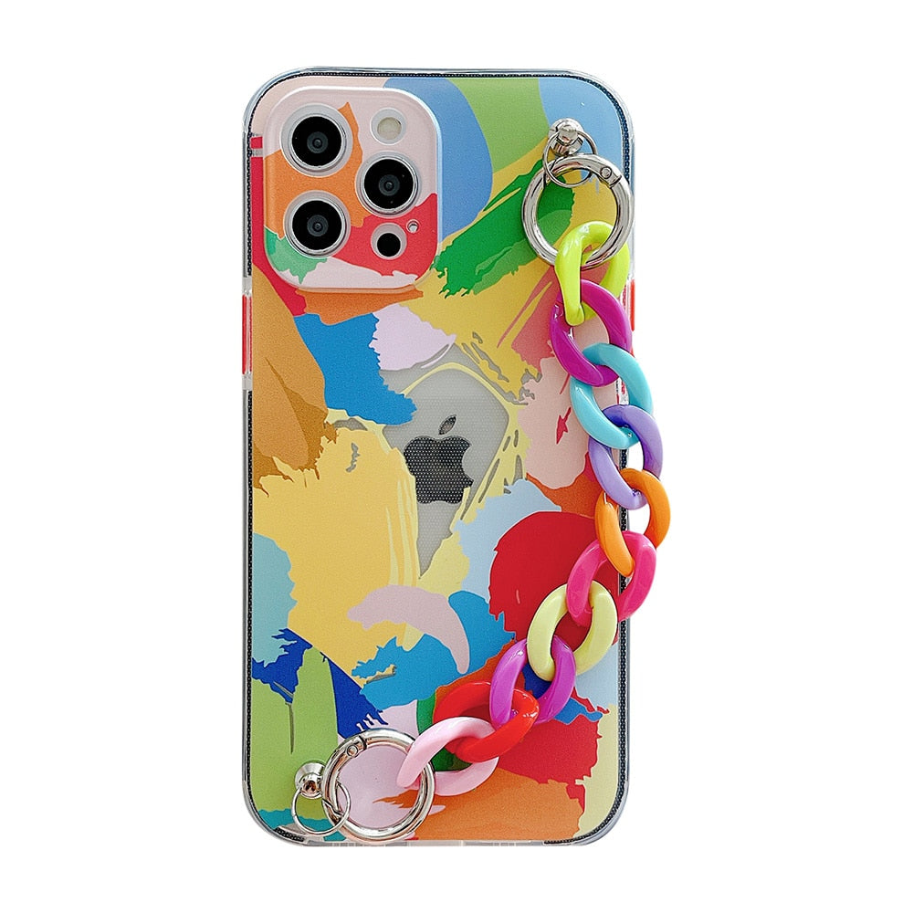 Abstract Art Graffiti Geometric Wrist Chain Phone Case For iPhone 11 12 Pro Max XS Max XR X 8 7 Plus 12 Mini Clear Soft Bumper