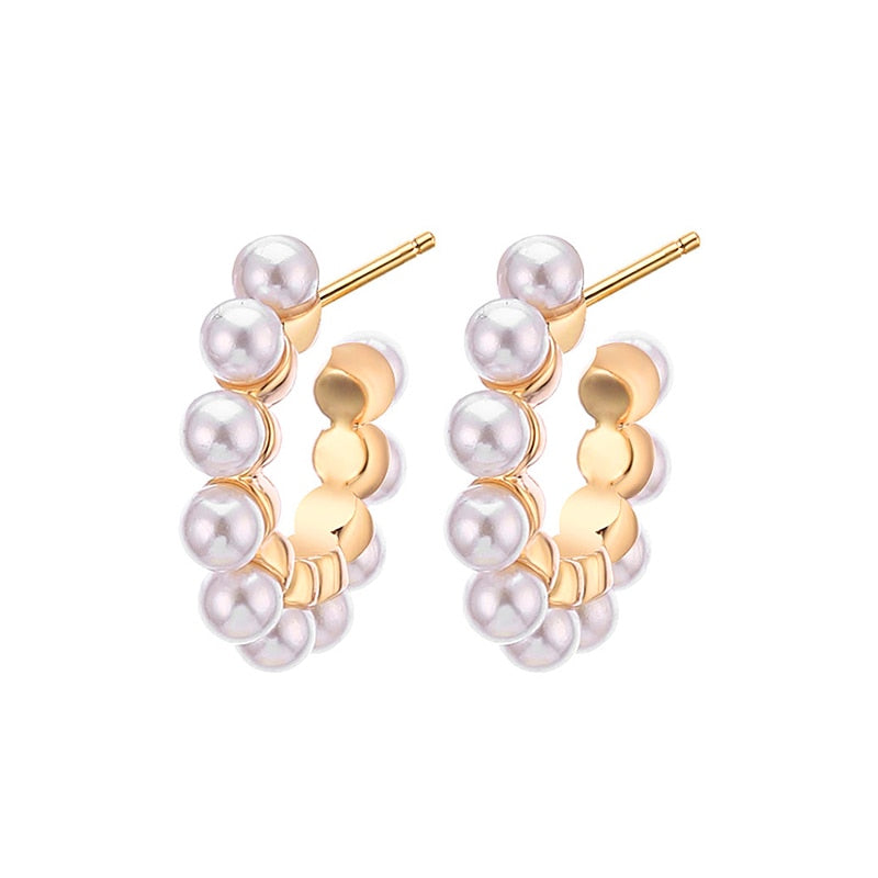 Pearls Earrings Fashion Jewelry Rose Gold Color Korean Circle Imitation Pearl Stud Earring For Best Friends Accessories 2021 New