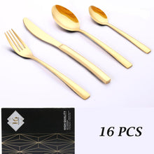 Load image into Gallery viewer, 16 PCS Gold Cutlery Set Flatware Set Mirror Polishing Cutlery Sets Stainless Steel Polish Dinnerware Spoons/Knives/Fork Gift Box
