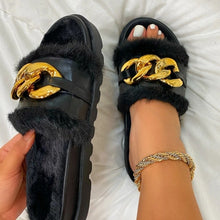 Load image into Gallery viewer, Summer Plush Slippers Fashion Open Toe Solid Color Women&#39;s Sandals Metal Chain Outdoor Casual Women&#39;s Shoes Plus Size
