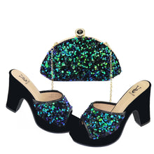 Load image into Gallery viewer, Latest African Matching Shoes and Bag in Black Color High Quality Italian with Shinning Crystal African Lady Shoes and Bag
