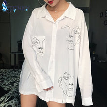 Load image into Gallery viewer, 2021 New Summer Blouse Shirt Female Cotton Face Printing Full Sleeve Long Shirts Women Tops Ladies Clothing
