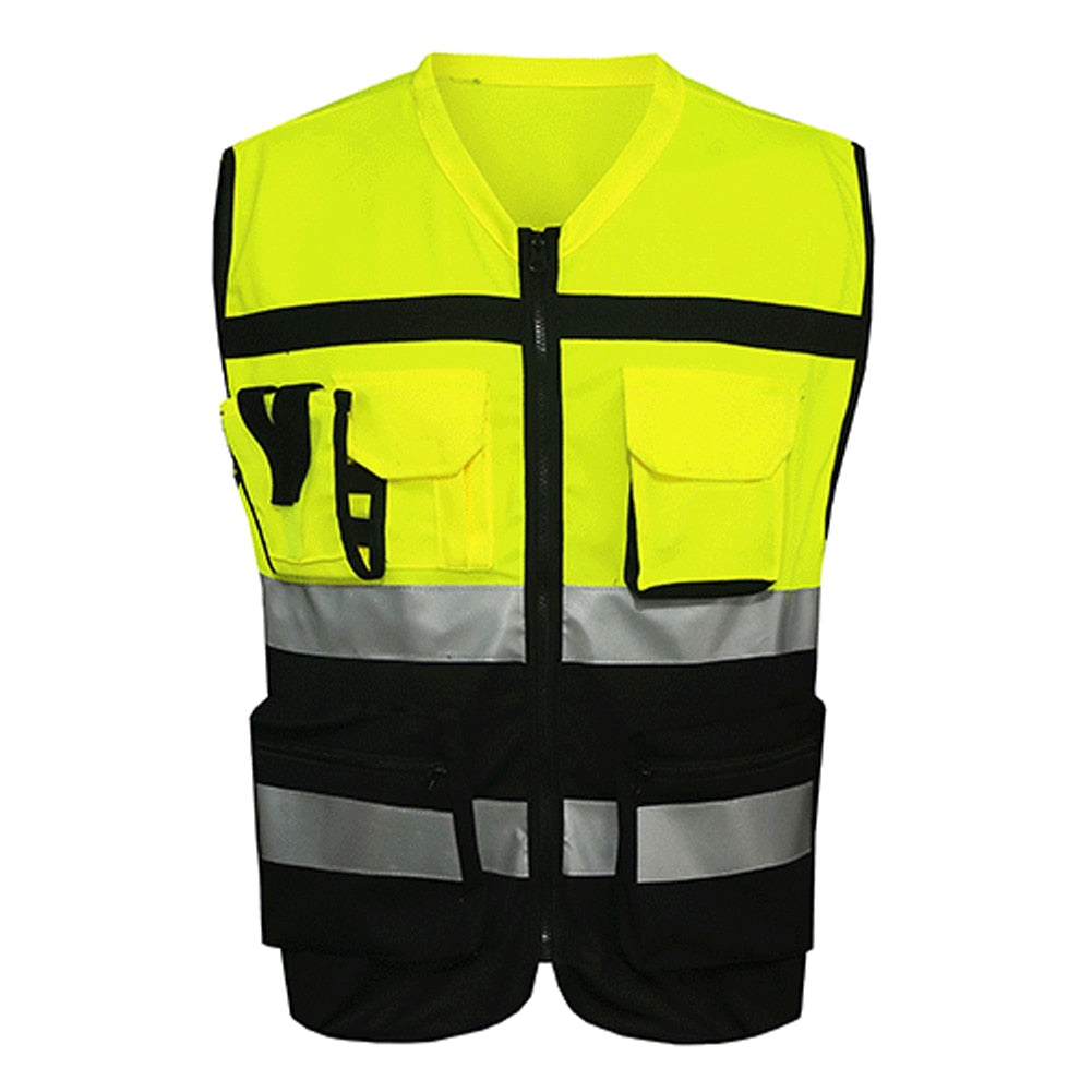 High Visibility Security Reflective Vest Pockets Construction Traffic Outdoor Safety Cycling Wear Night Riding for Men