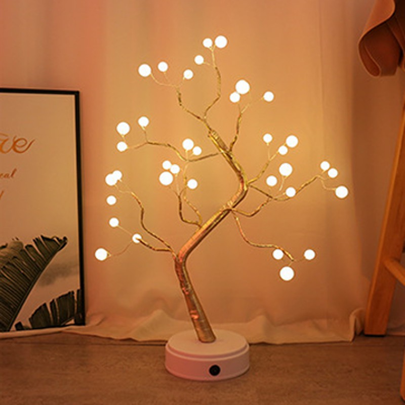 108 LED USB 3D Table-Lamp Copper Wire Christmas Fire Tree Night Light for Home Holiday Bedroom Indoor Kids Bar Decor Fairy Light