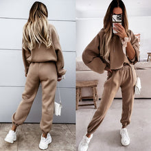 Load image into Gallery viewer, Autumn Winter 2 Piece Sets Casual Sports Hooded Sweatshirt Suits Fashion Solid Long Sleeve Tops + Pocket Sweatpants Outfits Wome
