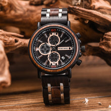 Load image into Gallery viewer, BOBO BIRD Wooden Watch Men Wristwatches Date Show Luminous Hand Chronograph Timepiece relogio masculino with Gift Box
