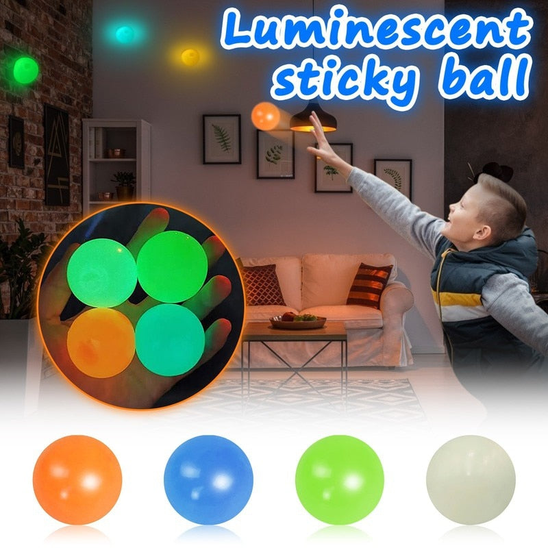 45mm luminescent Stiky Balls Throw At Ceiling Stick Wall Ball Sticky Target Squash Ball Globbles Balls Balle Kids Toys
