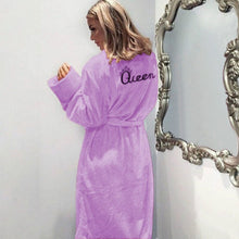 Load image into Gallery viewer, Christmas Queen Letter Flannel Winter Warm Sleep Robes Fluffy Pajama Sets Women&#39;s Long Bath Robe Bathrobe Dressing Gown Robes
