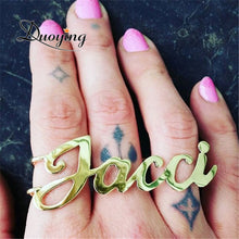 Load image into Gallery viewer, HIYONG Custom Name Ring, Knuckles Name Personalized Nameplate Ring Carve Handwriting Letter Name Rings Custom Rings Christmas

