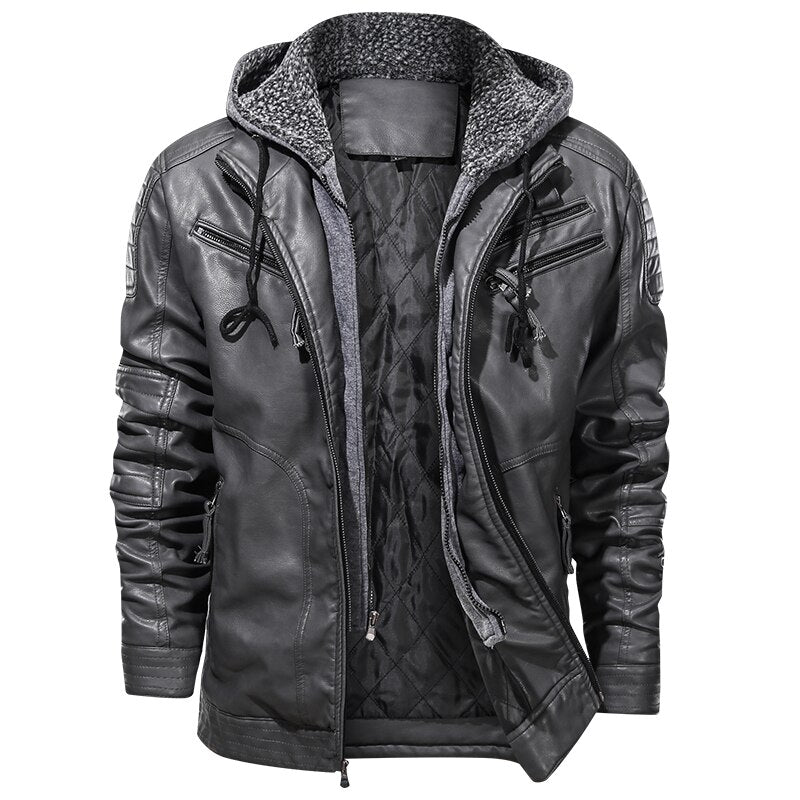 QSuper Autumn Winter Men Leather Jacket Motor And Biker Hooded Men's Coats Standard Motorcycle Male Leather Jackets Dropshipping