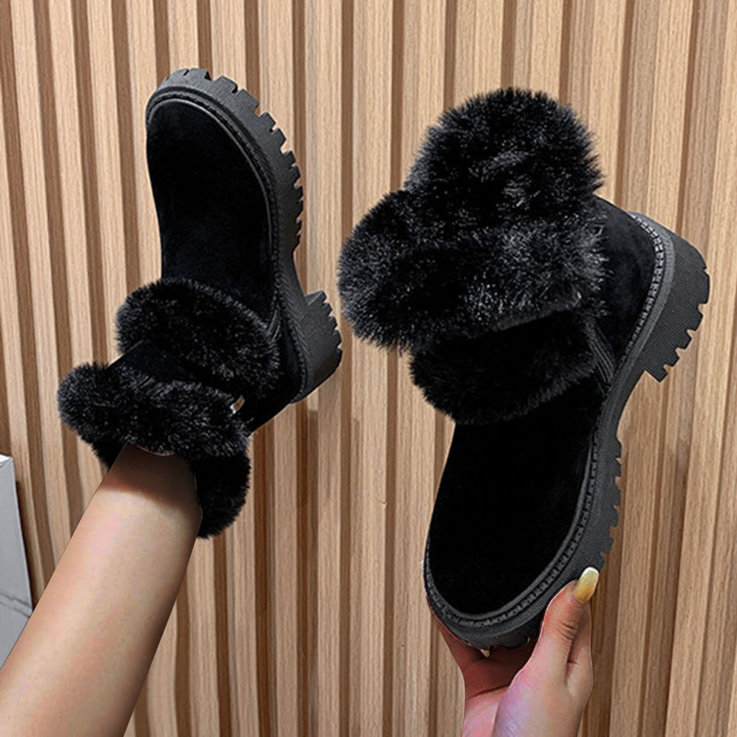 Women Snow Boots Winter Shoes Warm Casual Fur Ankle Female Bowtie Non Slip Plush Suede Flats Slip On Fashion Ladies Footwear New
